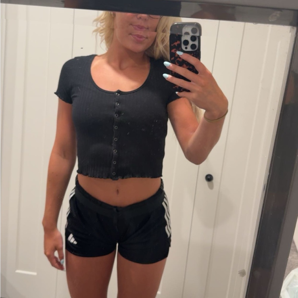 American Eagle Outfitters Black Button-Up Crop Top